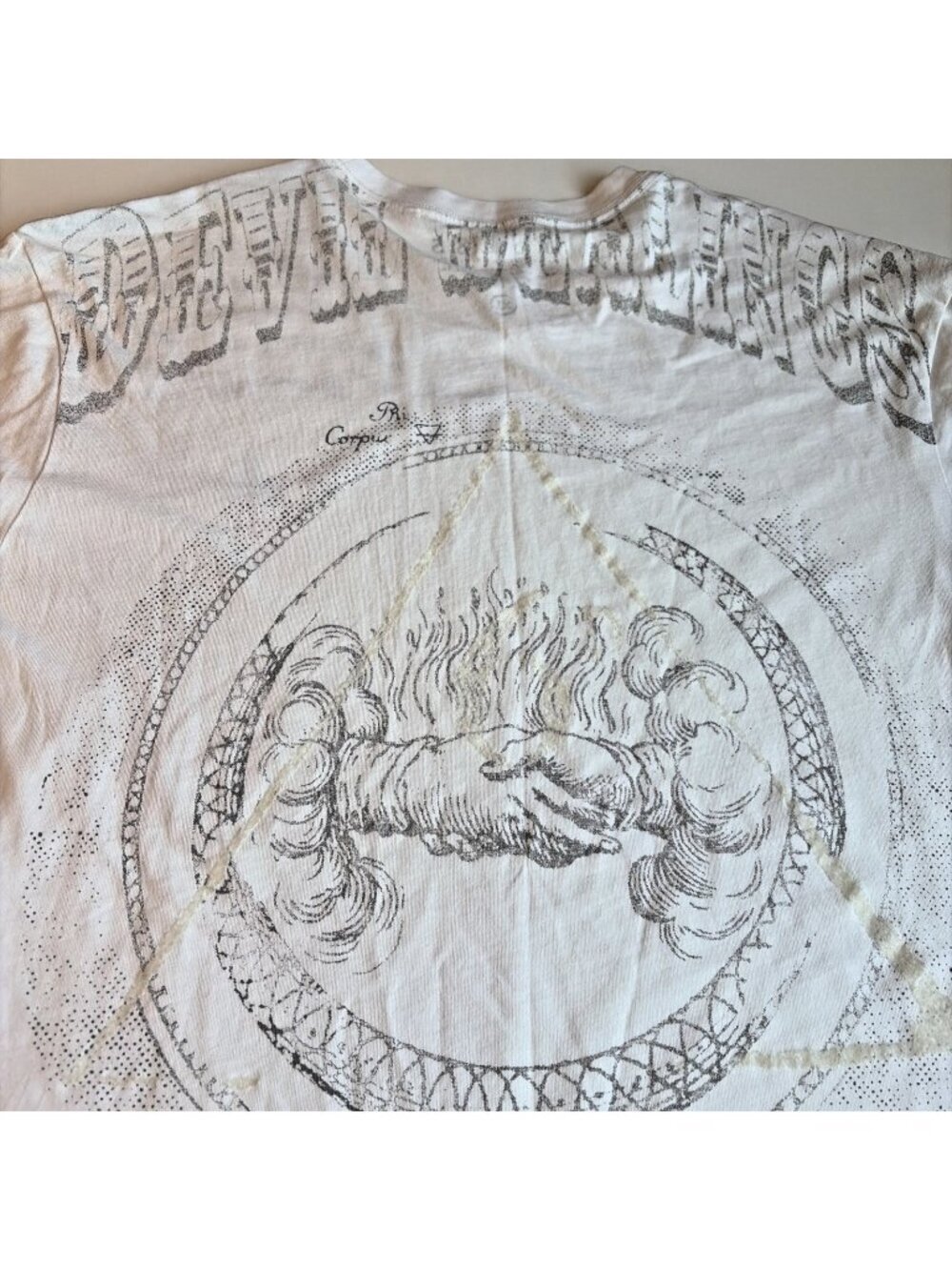 VTG Guess Graphic T-Shirt Unisex Size L Double Sided Handshake "Devil Dealings"
